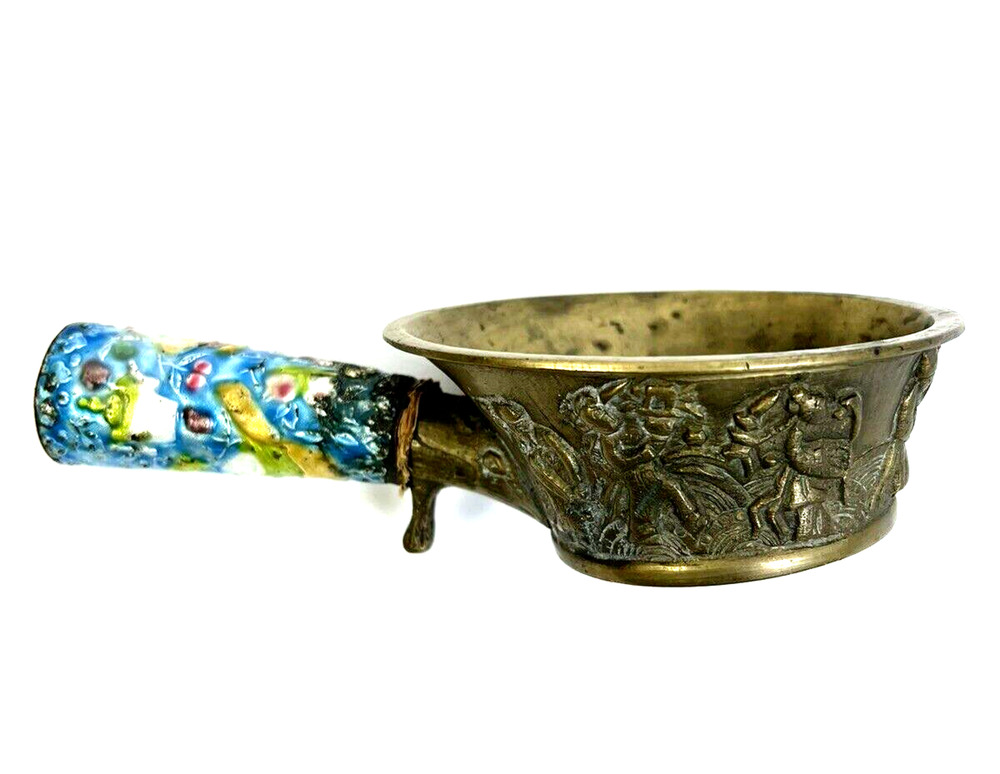 Vintage Chinese Brass & Cloisonne Silk Iron Aged Asian Home Decor Scoop Ethnic